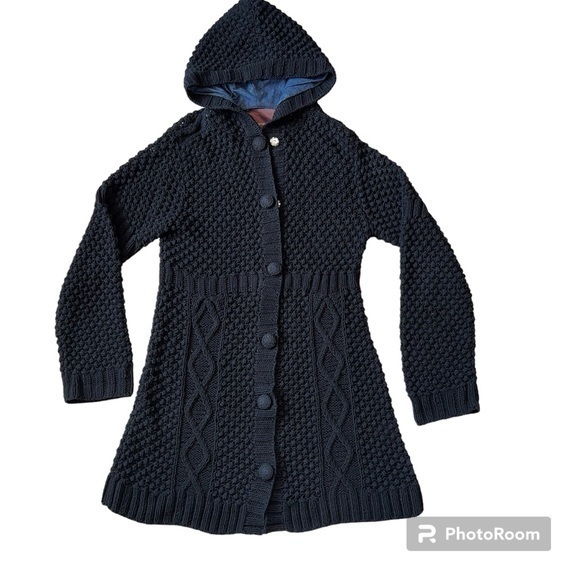 525 America Women’s Black Long Knit Hooded‎ Cardigan Sweater Size Small - Picture 1 of 6